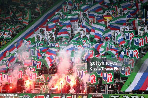 Rapid fans during the ADMIRAL Bundesliga match between SK Rapid and FC Red Bull Salzburg at Allianz Stadion on December 09, 2023 in Vienna, Austria.