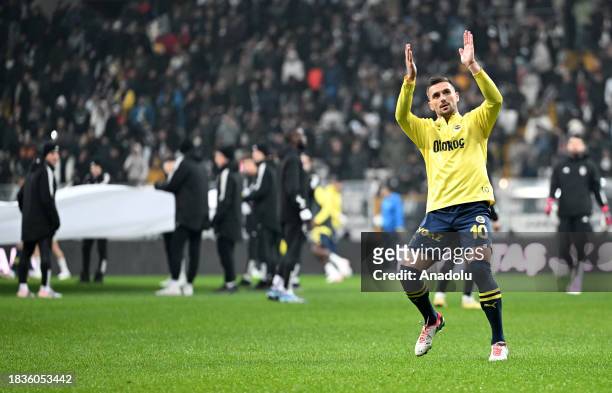 Dusan Tadic of Fenerbahce greets the fans ahead of the Turkish Super Lig week 15 match between Besiktas and Fenerbahce at Tupras Stadium in Istanbul,...