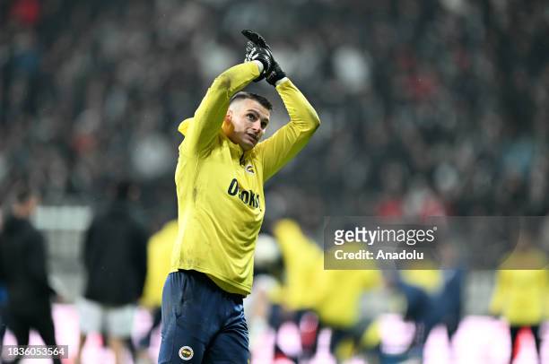 Livakovic of Fenerbahce greets the fans ahead of the Turkish Super Lig week 15 match between Besiktas and Fenerbahce at Tupras Stadium in Istanbul,...