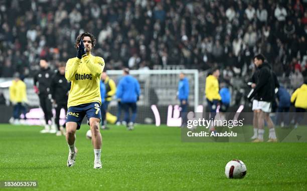 Ferdi Kadioglu of Fenerbahce greets the fans ahead of the Turkish Super Lig week 15 match between Besiktas and Fenerbahce at Tupras Stadium in...