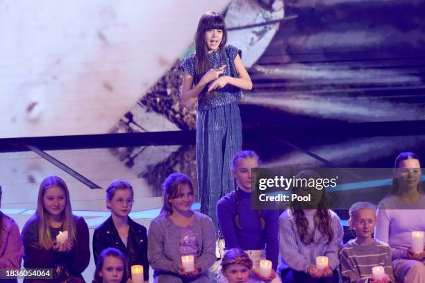 Year old Fia perform on stage during the "Ein Herz fuer Kinder" charity gala at Studio Berlin Adlershof on December 09, 2023 in Berlin, Germany.