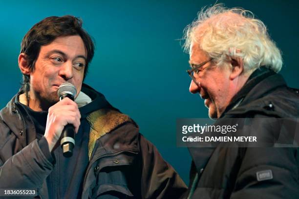 Music festival artistic programmers Mathieu Gervais and Jean-Louis Brossard attend during the "Les Trans Musicales" music festival in Rennes, western...