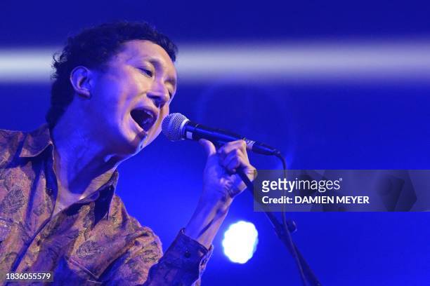 Singer of Japanese band Heavenphetamine Hiroki performs on stage during the "Les Trans Musicales" music festival in Rennes, western France on...
