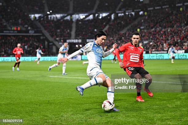 Takumi MINAMINO during the Ligue 1 Uber Eats match between Stade Rennais Football Club v Association Sportive de Monaco Football Club at Roazhon Park...