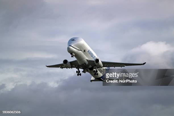An Airbus A330-743L Beluga XL is taking off from Toulouse Blagnac Airport in Toulouse, France, on December 5, 2023.