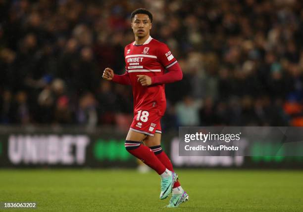 Samuel Silvera of Middlesbrough is playing in the Sky Bet Championship match between Middlesbrough and Ipswich Town at the Riverside Stadium in...