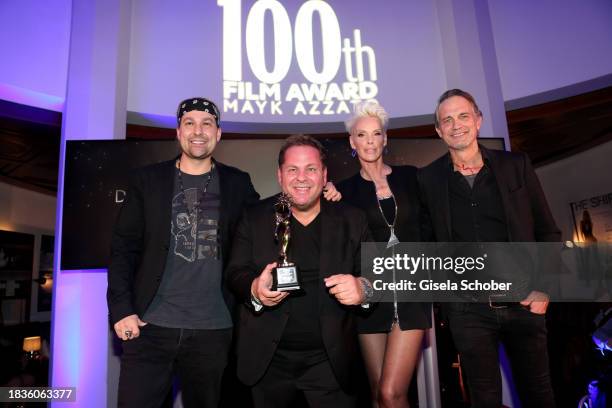 Violinist David Garrett,, Photographer and Director Mayk Azzato, Brigitte Nielsen, Ralf Bauer during the 100th Film Award for Mayk Azzato event at...