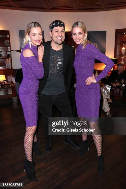 Nina Meise, Violinist David Garrett,, Julia Meise during the 100th Film Award for Mayk Azzato event at the Charles Hotel on December 9, 2023 in...