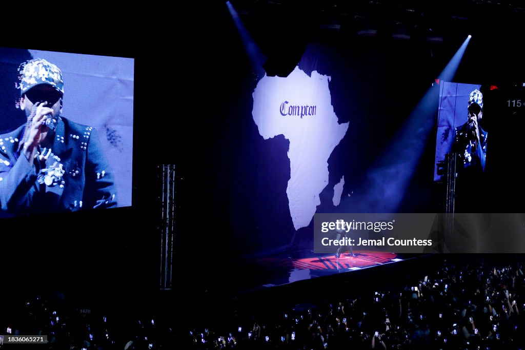 Move Rwanda Contact Kendrick Lamar performs onstage during Move Afrika: Rwanda 2023 on ...