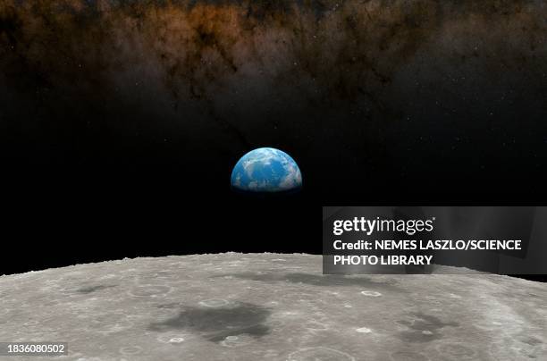 earthrise from the moon, illustration - earthrise from moon stock illustrations