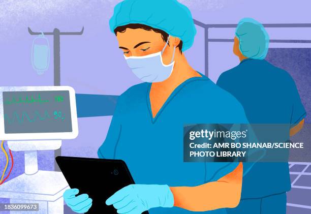 doctor using digital tablet, illustration - tablet digital stock illustrations