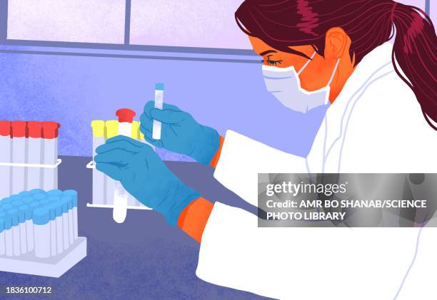 scientist with test tubes, illustration - chemistry lab stock illustrations