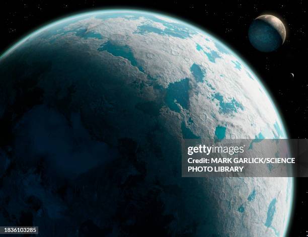 artwork of an icy exoplanet - extrasolar planet stock illustrations