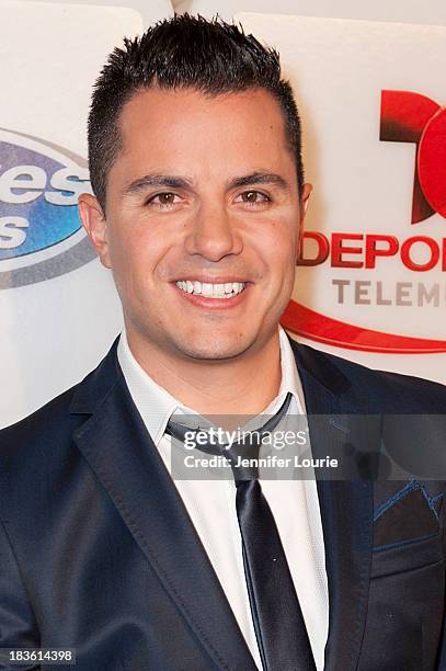 Television host Karim Mendiburu attends Deportes Telemundo's celebration of their hit show 'Titulares Y Mas' at Ebanos Crossing on October 7, 2013 in...