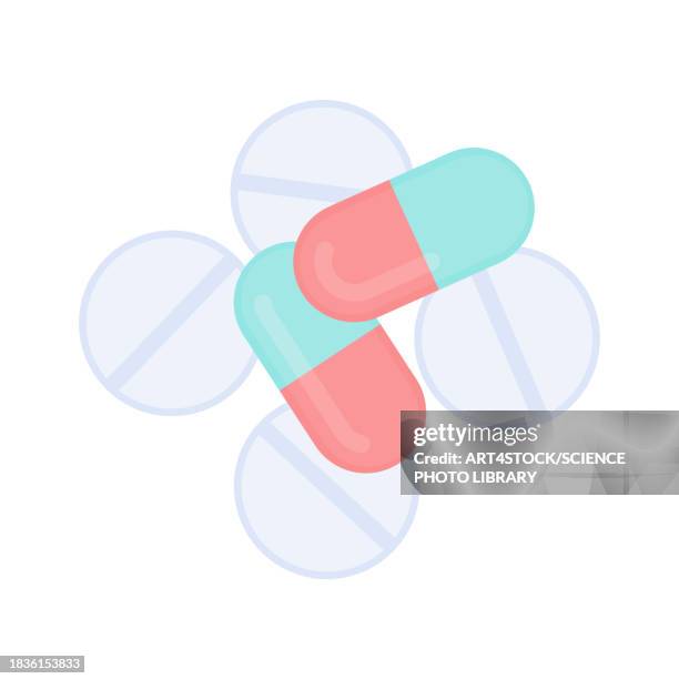 medication, conceptual illustration - taking pill stock illustrations