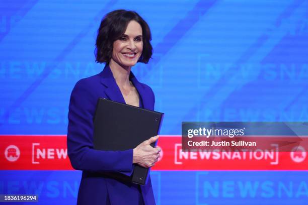Debate moderator Elizabeth Vargas of NewsNation takes the stage ahead of the NewsNation Presidential Primary Debate at the University of Alabama...