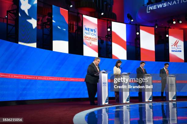 Republican presidential candidates former New Jersey Gov. Chris Christie, former U.N. Ambassador Nikki Haley, Florida Gov. Ron DeSantis and Vivek...