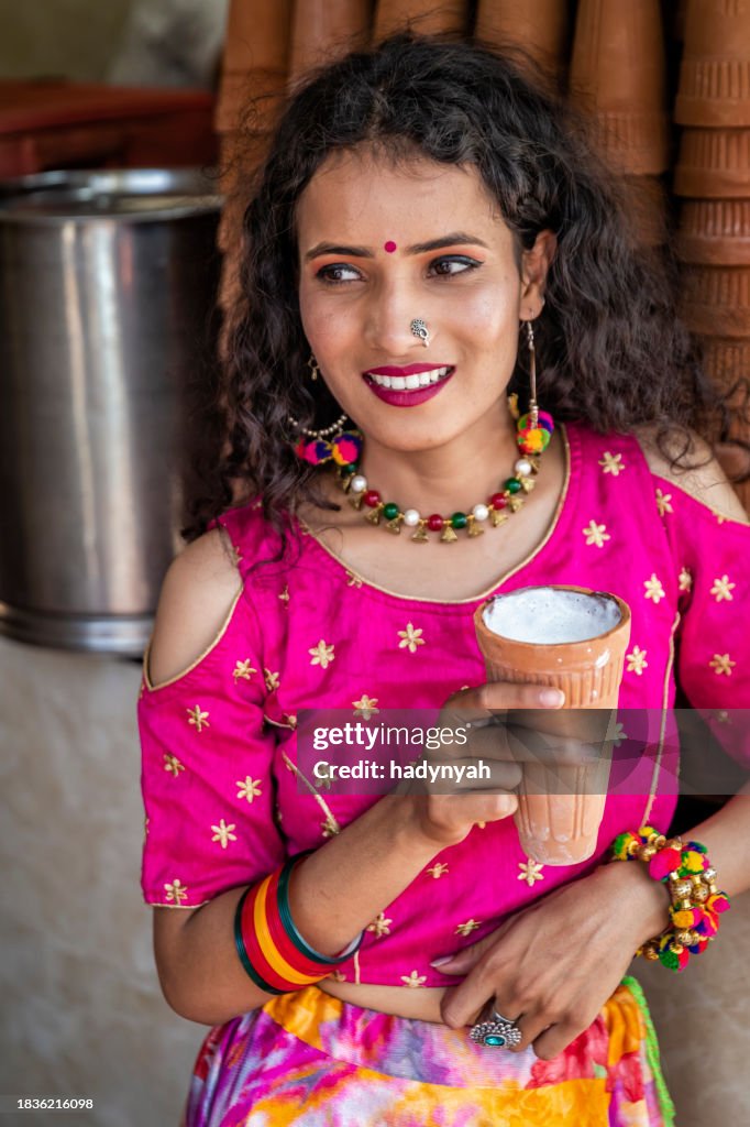Local Lassi Photo Indian Girl Drinking A Lassi In The Pink City Of Jaipur India High-Res ...