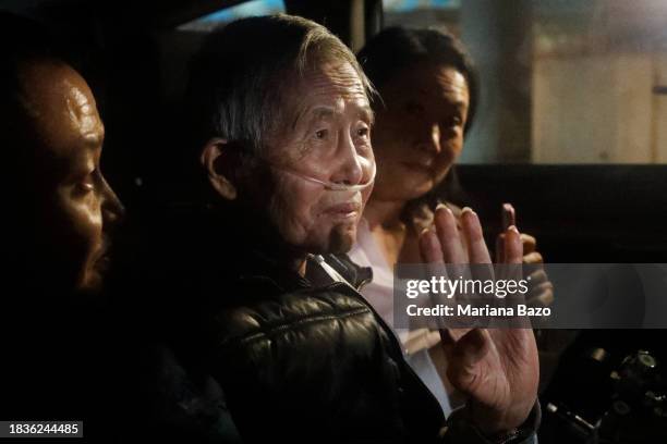 Former president of Peru Alberto Fujimori exits in a car the Barbadillo prison after being released on December 06, 2023 in Lima, Peru. On Tuesday,...