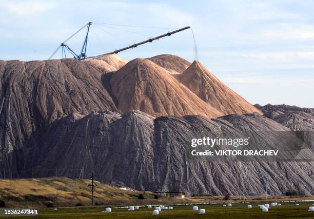 Picture taken on October 6 shows a general view of Belaruskali potash mines near the Belarus town of Soligorsk, some 130 km south of the capital...