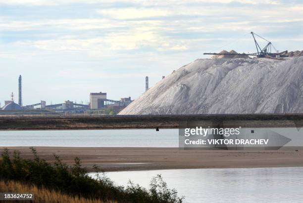 Picture taken on October 6 shows a general view of Belaruskali potash mines near the Belarus town of Soligorsk, some 130 km south of the capital...