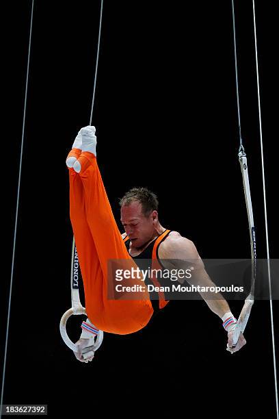 Lambertus van Gelder of the Netherlands competes in the Rings Final on Day Six of the Artistic Gymnastics World Championships Belgium 2013 held at...