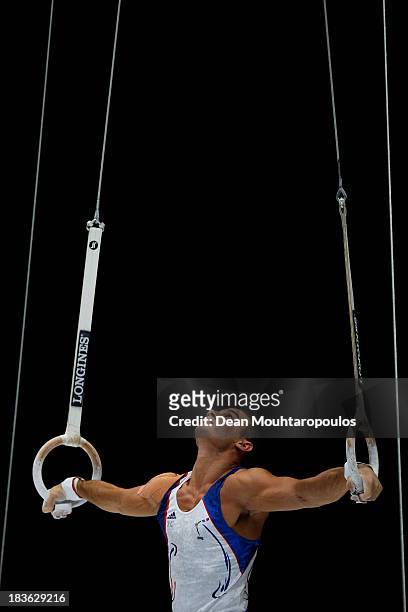 Samir Ait Said of France competes in the Rings Final on Day Six of the Artistic Gymnastics World Championships Belgium 2013 held at the Antwerp...