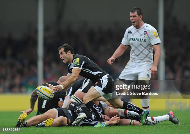 Haydn Thomas of Exeter Chiefs in action during the Aviva Premiership match between Exeter Chiefs and Leicester Tigers at Sandy Park on September 29,...