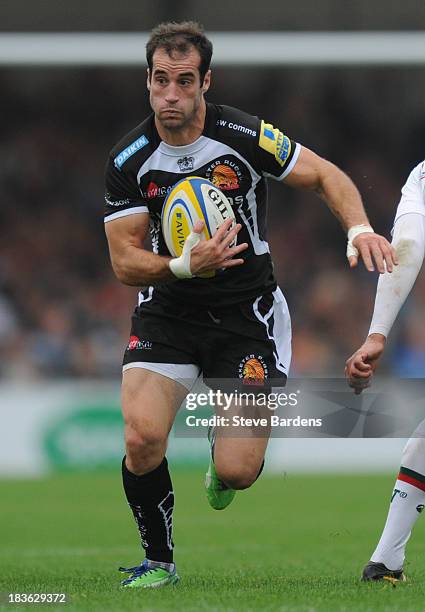 Haydn Thomas of Exeter Chiefs in action during the Aviva Premiership match between Exeter Chiefs and Leicester Tigers at Sandy Park on September 29,...