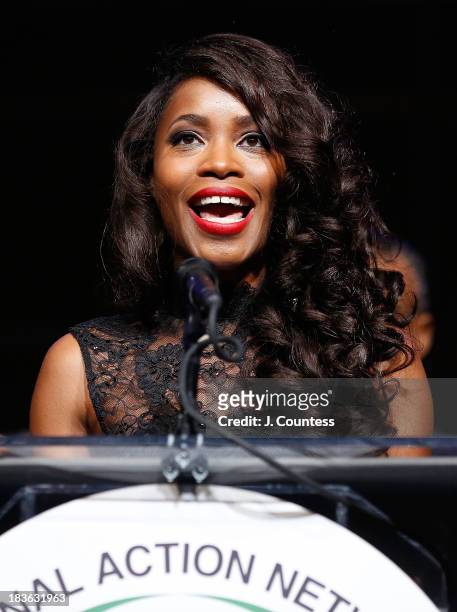 Actress Valisia Lekae speaks after accepting her Triumph Award during The 4th Annual Triumph Awards at Rose Theater, Jazz at Lincoln Center on...