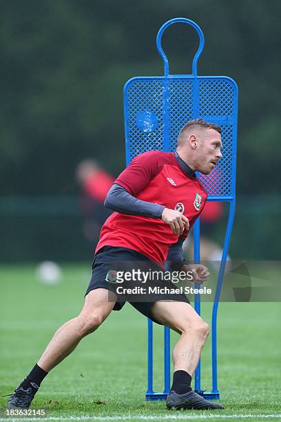 Craig Bellamy during the Wales training session at the Vale of Glamorgan complex on October 8, 2013 in Cardiff, Wales.