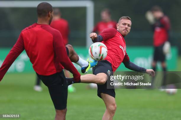 Craig Bellamy during the Wales training session at the Vale of Glamorgan complex on October 8, 2013 in Cardiff, Wales.