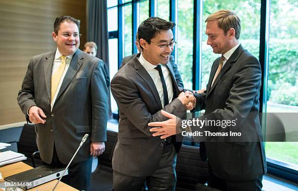 Patrick Doering, FDP general secretary, German Economy Minister and Vice Chancellor Philipp Roesler and Christian Lindner before a German Free...