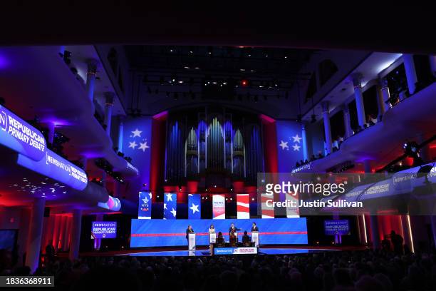 Republican presidential candidates former New Jersey Gov. Chris Christie, former U.N. Ambassador Nikki Haley, Florida Gov. Ron DeSantis and Vivek...