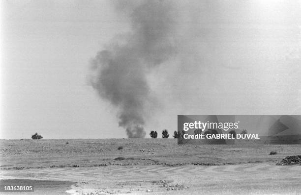 Smoke rises during the fightings on the Golan Heights, in October 1973, during the 1973 Arab-Israeli War. On October 6 on the Jewish holiday of Yom...