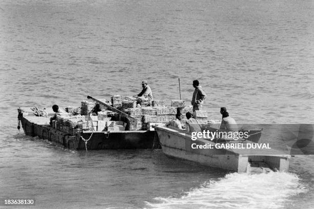 Supply vehicle crosses the Suez Canal, carrying supplies for the Egyptian third army encircled in the Sinai on November 10 after the 1973...