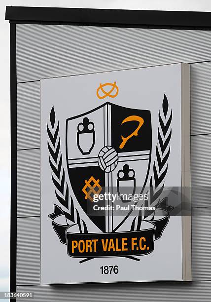 General view of a Port Vale crest outside the ground before the Sky Bet League One match between Port Vale and Bristol City at Vale Park on October...