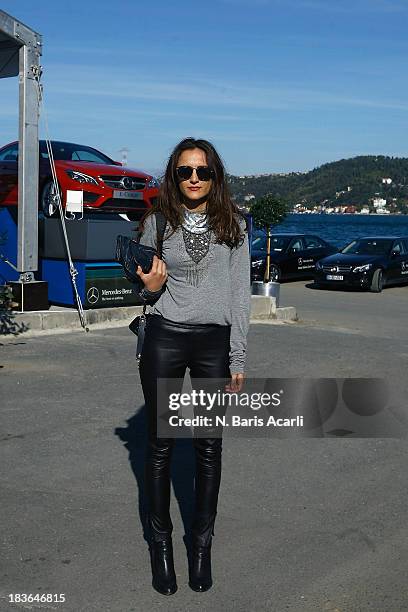 Fatma Evren wears Mango pants, Zara shoes and Paul & Joe bag during Mercedes-Benz Fashion Week Istanbul s/s 2014 presented by American Express on...