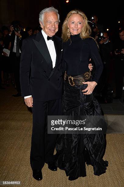Ralph Lauren and his wife Ricky Lauren arrive at a Ralph lauren Collection Show and private dinner at Les Beaux-Arts de Paris on October 8, 2013 in...