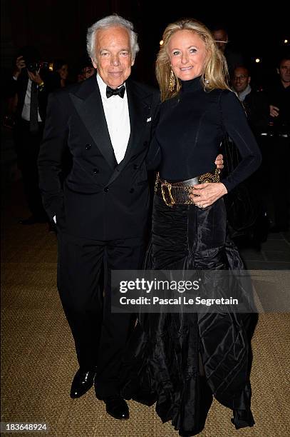 Ralph Lauren and his wife Ricky Lauren arrive at a Ralph Lauren Collection Show and private dinner at Les Beaux-Arts de Paris on October 8, 2013 in...