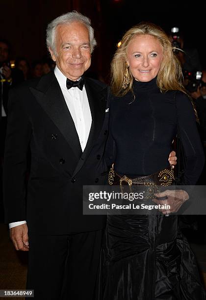 Ralph Lauren and his wife Ricky Lauren arrive at a Ralph Lauren Collection Show and private dinner at Les Beaux-Arts de Paris on October 8, 2013 in...