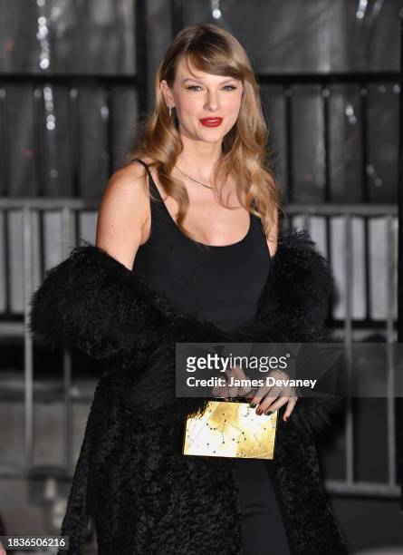 Taylor Swift is seen leaving the "Poor Things" premiere at DGA Theater on December 06, 2023 in New York City.