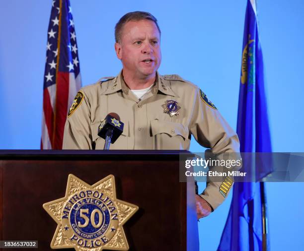 Las Vegas Metropolitan Police Department Sheriff Kevin McMahill speaks during a news conference about a shooting at UNLV at LVMPD headquarters on...