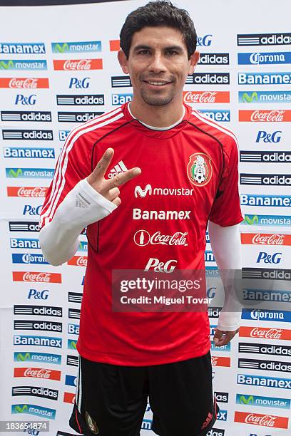 Jonny Magallon of Mexico national soccer team pose for photos during the press day before a World Cup qualifier match against Panama on October 08,...