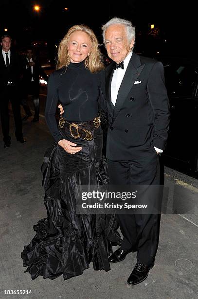 Ralph Lauren and his wife Ricky Lauren arrive at a Ralph Lauren Collection Show and private dinner at Les Beaux-Arts de Paris on October 8, 2013 in...