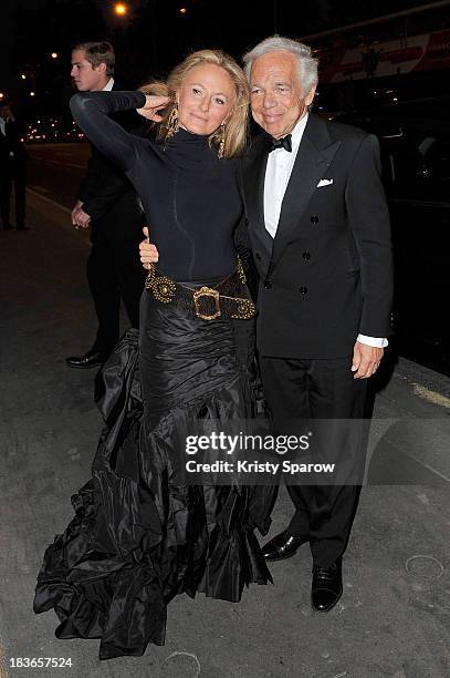 Ralph Lauren and his wife Ricky Lauren arrive at a Ralph Lauren Collection Show and private dinner at Les Beaux-Arts de Paris on October 8, 2013 in...