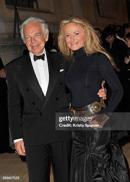 Ralph Lauren and his wife Ricky Lauren arrive at a Ralph Lauren Collection Show and private dinner at Les Beaux-Arts de Paris on October 8, 2013 in...