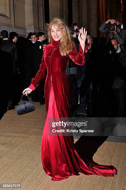 Arielle Dombasle arrives to the Ralph Lauren Collection Show and private dinner at Les Beaux-Arts de Paris on October 8, 2013 in Paris, France. On...