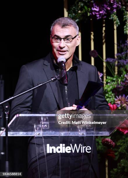 Chad Stahelski accepts the Maverick Award onstage during IndieWire Honors 2023 at NeueHouse Hollywood on December 06, 2023 in Hollywood, California.