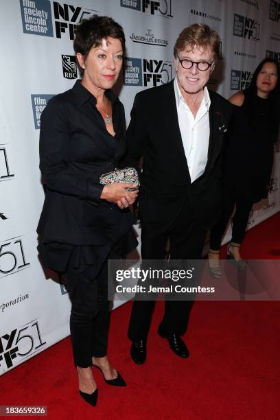 Sibylle Szaggars and Robert Redford attend the "All Is Lost" premiere during the 51st New York Film Festival at Alice Tully Hall at Lincoln Center on...